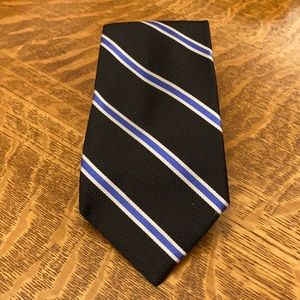 Lands’ End Black White and Blue Striped Silk Necktie